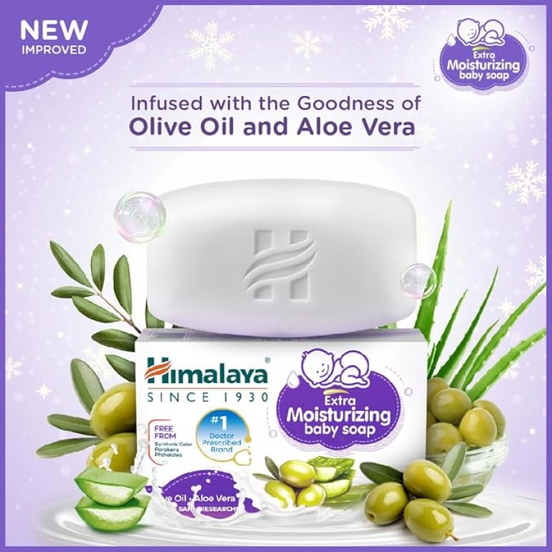 Himalaya Extra Moisturizing Baby Soap buy 3 GET 1FREE (3 N*75+1N 75g Free) No 1 Doctor Prescribed Brand | Aloe, Olive, Milk| Cleanses & Moisturizes Baby's Skin Himalaya Extra Moisturizing Baby Soap buy 3 GET 1FREE (3 N*75+1N 75g Free) No 1 Doctor Prescribed Brand | Aloe, Olive, Milk| Cleanses & Moisturizes Baby's Skin
