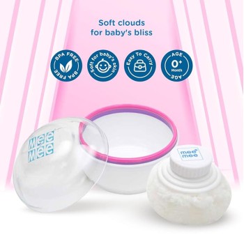 Mee Mee Soft-Feel Blue Powder Puff with with Box Holder Container for New Born and Kids | Gentle Touch for Your Little One's Skin | BPA-Free (Single Pack)