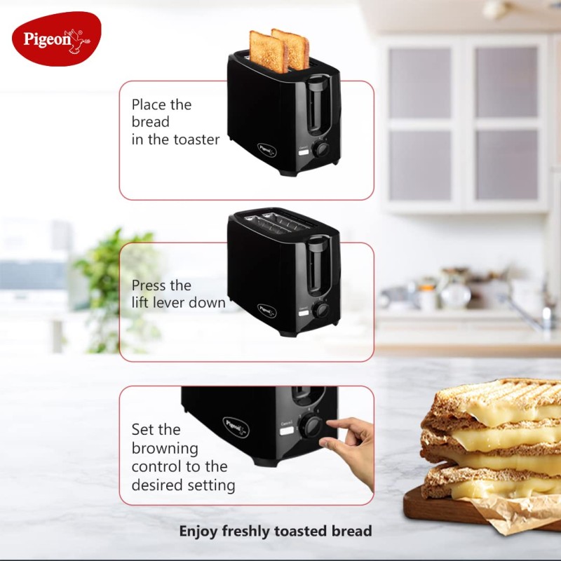 Pigeon by Stovekraft 2 Slice Auto Pop up Toaster. A Smart Bread Toaster for Your Home (750 Watt) (black) Pigeon by Stovekraft 2 Slice Auto Pop up Toaster. A Smart Bread Toaster for Your Home (750 Watt) (black)