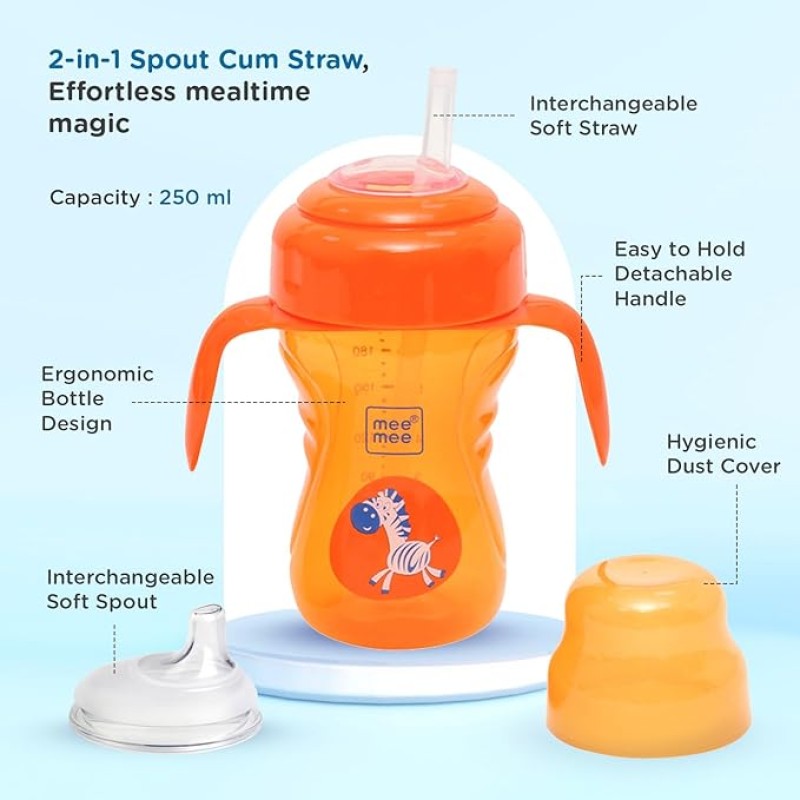 Mee Mee Baby Trainer Sippy Cup | Soft Spout, Leakproof Sipper for Toddlers | Dual Handle for Easy Grip | Non -Toxic, Lightweight & BPA Free, Orange (210 Ml) Mee Mee Baby Trainer Sippy Cup | Soft Spout, Leakproof Sipper for Toddlers | Dual Handle for Easy Grip | Non -Toxic, Lightweight & BPA Free, Orange (210 Ml)