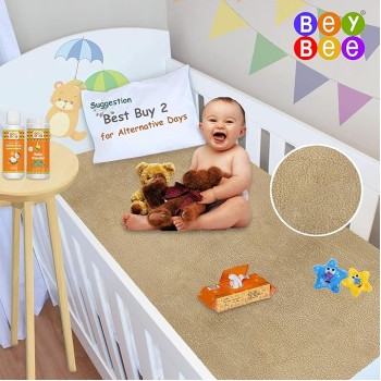 Beybee Quick Dry Baby Bed Protector Waterproof Sheet - Medium (Beige)