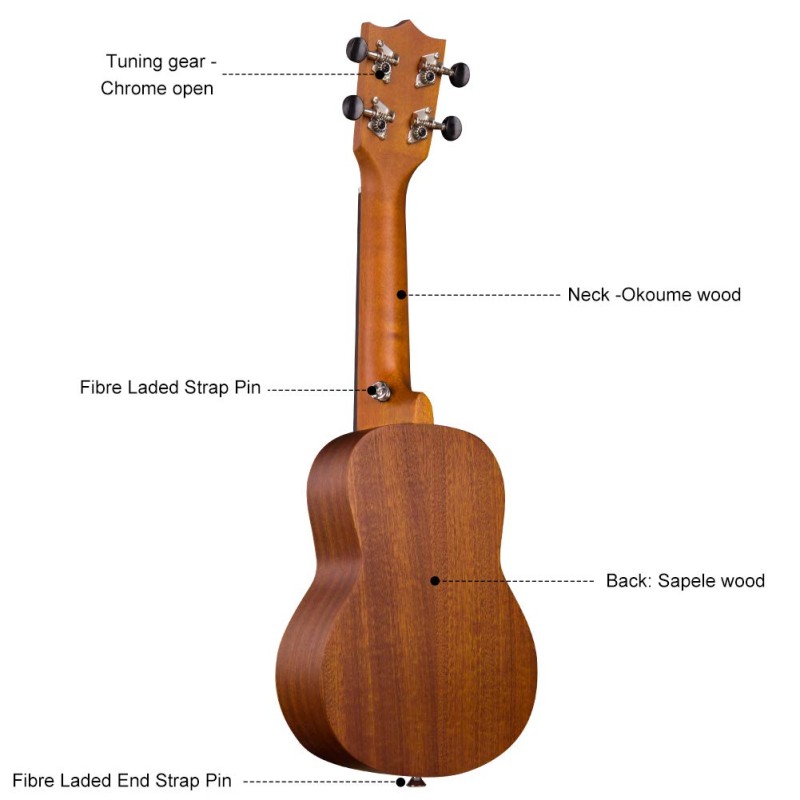 Juarez JRZ21UK 21" Soprano Ukulele Kit, AQUILA Strings, Sapele Body, Rosewood Fingerboard, Matte Finish, with Bag and Picks, Natural Juarez JRZ21UK 21" Soprano Ukulele Kit, AQUILA Strings, Sapele Body, Rosewood Fingerboard, Matte Finish, with Bag and Picks, Natural