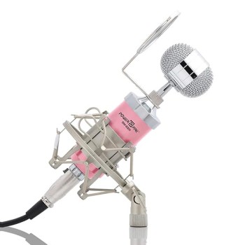 Powerpak BM 8000 Pink Condenser Sound Studio Recording Broadcasting Microphone+Pop Filter+Shock Mount (Requires Phantom Power or Sound Card)