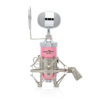 Powerpak BM 8000 Pink Condenser Sound Studio Recording Broadcasting Microphone+Pop Filter+Shock Mount (Requires Phantom Power or Sound Card)