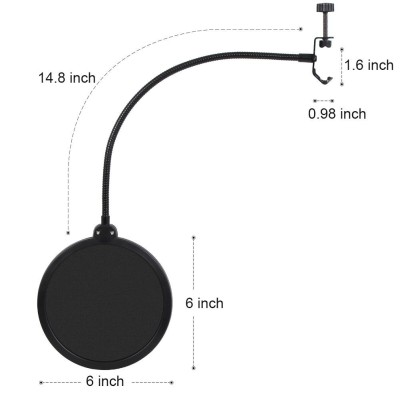 Juârez PF-100 6-inch Studio Microphone Pop Filter Shield Mask, Double Mesh Wind Screen with 360° Flexible Gooseneck and Quick Mount or Release Clamp for Recording, Singing and Broadcast Studio Juârez PF-100 6-inch Studio Microphone Pop Filter Shield Mask, Double Mesh Wind Screen with 360° Flexible Gooseneck and Quick Mount or Release Clamp for Recording, Singing and Broadcast Studio