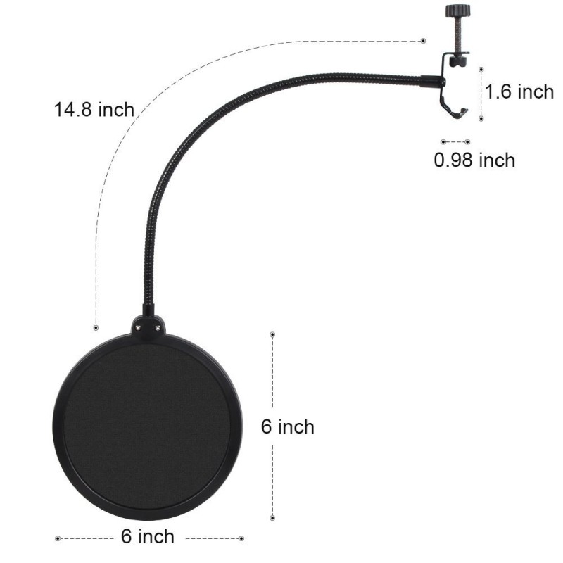 Juârez PF-100 6-inch Studio Microphone Pop Filter Shield Mask, Double Mesh Wind Screen with 360° Flexible Gooseneck and Quick Mount or Release Clamp for Recording, Singing and Broadcast Studio Juârez PF-100 6-inch Studio Microphone Pop Filter Shield Mask, Double Mesh Wind Screen with 360° Flexible Gooseneck and Quick Mount or Release Clamp for Recording, Singing and Broadcast Studio