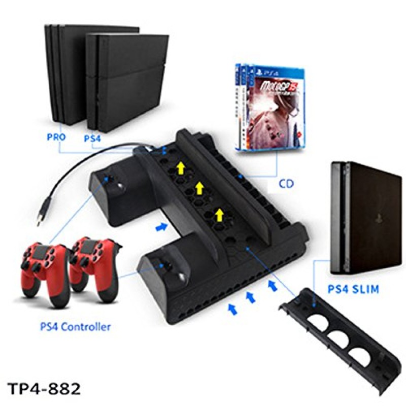 New World Playstation 4 PS4 PS4SLIM PS4 PRO Multifunctional Console Vertical stand with cooling fan and charging dock and disc stand(Stand Only Console,controller not included) New World Playstation 4 PS4 PS4SLIM PS4 PRO Multifunctional Console Vertical stand with cooling fan and charging dock and disc stand(Stand Only Console,controller not included)