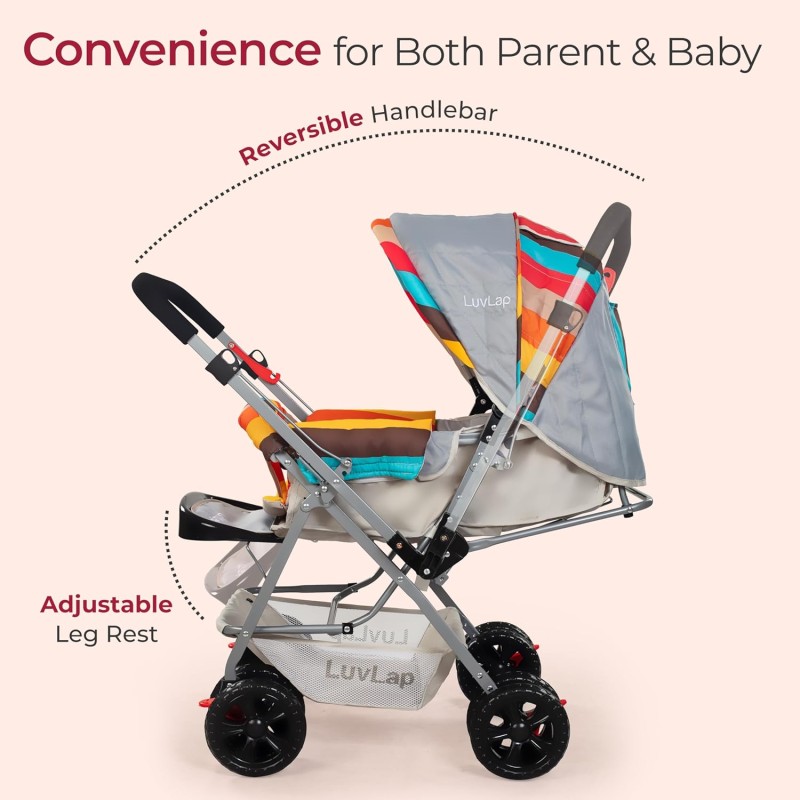 LuvLap Sunshine Baby Stroller/Pram for 0 to 3 Years, New Born/Toddler/Kid, 5 Point Safety Harness, Adjustable backrest, 360° Swivel Wheel, Large Storage Basket, Reversible Handlebar (Stripes) LuvLap Sunshine Baby Stroller/Pram for 0 to 3 Years, New Born/Toddler/Kid, 5 Point Safety Harness, Adjustable backrest, 360° Swivel Wheel, Large Storage Basket, Reversible Handlebar (Stripes)