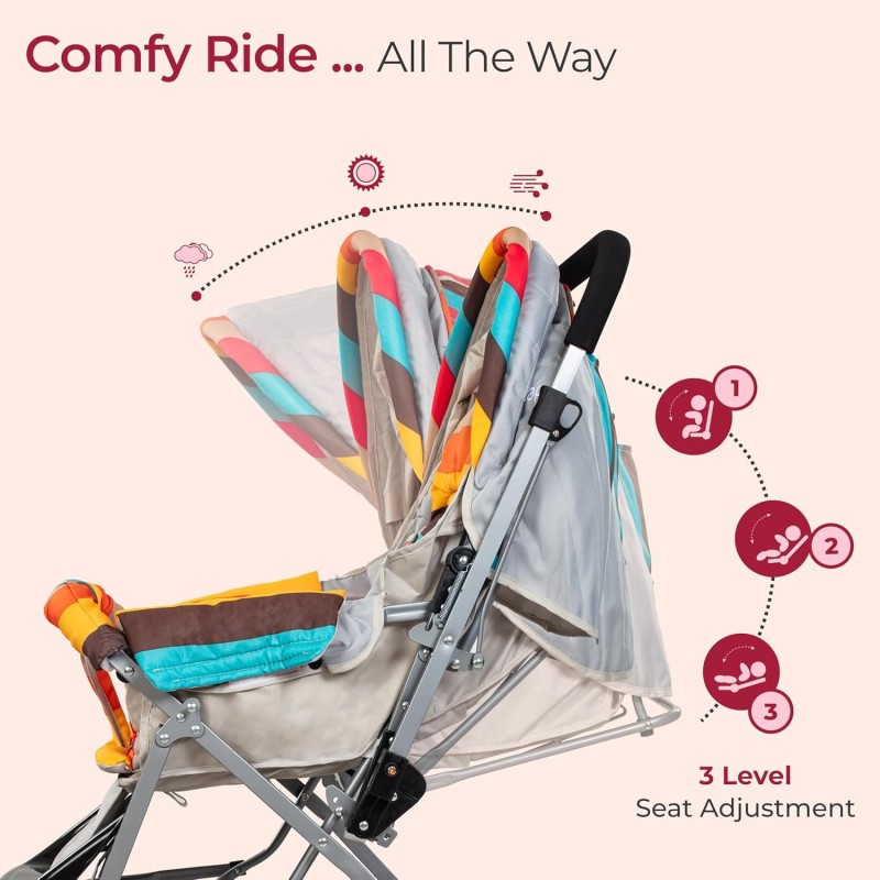 LuvLap Sunshine Baby Stroller/Pram for 0 to 3 Years, New Born/Toddler/Kid, 5 Point Safety Harness, Adjustable backrest, 360° Swivel Wheel, Large Storage Basket, Reversible Handlebar (Stripes) LuvLap Sunshine Baby Stroller/Pram for 0 to 3 Years, New Born/Toddler/Kid, 5 Point Safety Harness, Adjustable backrest, 360° Swivel Wheel, Large Storage Basket, Reversible Handlebar (Stripes)