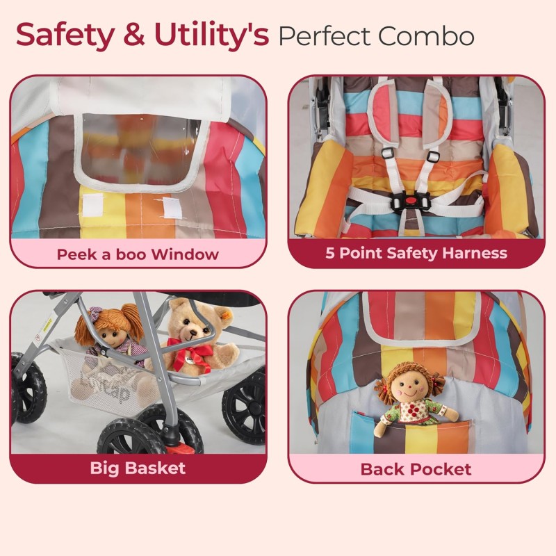 LuvLap Sunshine Baby Stroller/Pram for 0 to 3 Years, New Born/Toddler/Kid, 5 Point Safety Harness, Adjustable backrest, 360° Swivel Wheel, Large Storage Basket, Reversible Handlebar (Stripes) LuvLap Sunshine Baby Stroller/Pram for 0 to 3 Years, New Born/Toddler/Kid, 5 Point Safety Harness, Adjustable backrest, 360° Swivel Wheel, Large Storage Basket, Reversible Handlebar (Stripes)