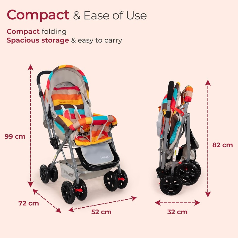 LuvLap Sunshine Baby Stroller/Pram for 0 to 3 Years, New Born/Toddler/Kid, 5 Point Safety Harness, Adjustable backrest, 360° Swivel Wheel, Large Storage Basket, Reversible Handlebar (Stripes) LuvLap Sunshine Baby Stroller/Pram for 0 to 3 Years, New Born/Toddler/Kid, 5 Point Safety Harness, Adjustable backrest, 360° Swivel Wheel, Large Storage Basket, Reversible Handlebar (Stripes)