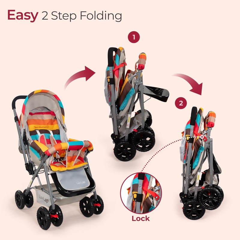 LuvLap Sunshine Baby Stroller/Pram for 0 to 3 Years, New Born/Toddler/Kid, 5 Point Safety Harness, Adjustable backrest, 360° Swivel Wheel, Large Storage Basket, Reversible Handlebar (Stripes) LuvLap Sunshine Baby Stroller/Pram for 0 to 3 Years, New Born/Toddler/Kid, 5 Point Safety Harness, Adjustable backrest, 360° Swivel Wheel, Large Storage Basket, Reversible Handlebar (Stripes)