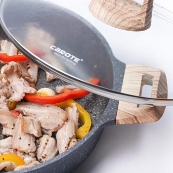 CAROTE 28cm/3.8L Non Stick Kadai, Induction Kadai, Granite Stone Kadhai with Lid Deep Frying Pan, Biryani Pot CAROTE 28cm/3.8L Non Stick Kadai, Induction Kadai, Granite Stone Kadhai with Lid Deep Frying Pan, Biryani Pot
