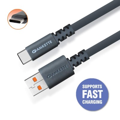 Amkette Charge Pro Type C Extra Tough Flat Fast Charging Cable for Smartphone, Charging Adapter - 4.92 Feet (1.5 Meters - Space Grey) Amkette Charge Pro Type C Extra Tough Flat Fast Charging Cable for Smartphone, Charging Adapter - 4.92 Feet (1.5 Meters - Space Grey)