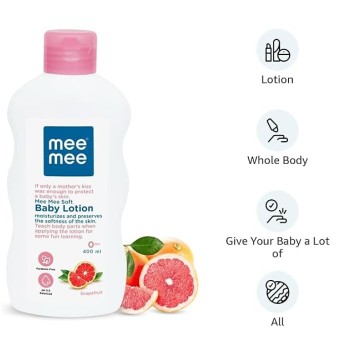 Mee Mee Moisturizing Baby Lotion 400ml for Face & Body | Chamomile & Grapefruit Extracts | For All Skin Types, For Newborns/Kids | For 24Hrs Moisturization | Hypoallergenic, Balanced pH