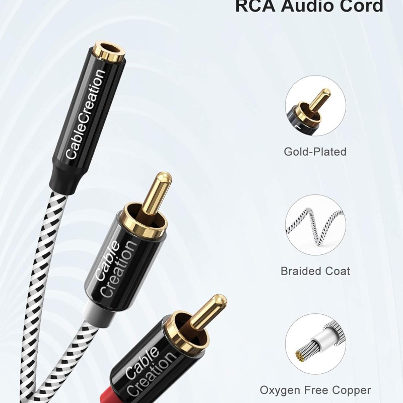 CableCreation 3.5mm to RCA Cable, 20CM 3.5mm Female to 2RCA Male Stereo Audio Cable Gold Plated for TV,Smartphones, MP3, Tablets, Speakers,Home Theater,0.75FT CableCreation 3.5mm to RCA Cable, 20CM 3.5mm Female to 2RCA Male Stereo Audio Cable Gold Plated for TV,Smartphones, MP3, Tablets, Speakers,Home Theater,0.75FT