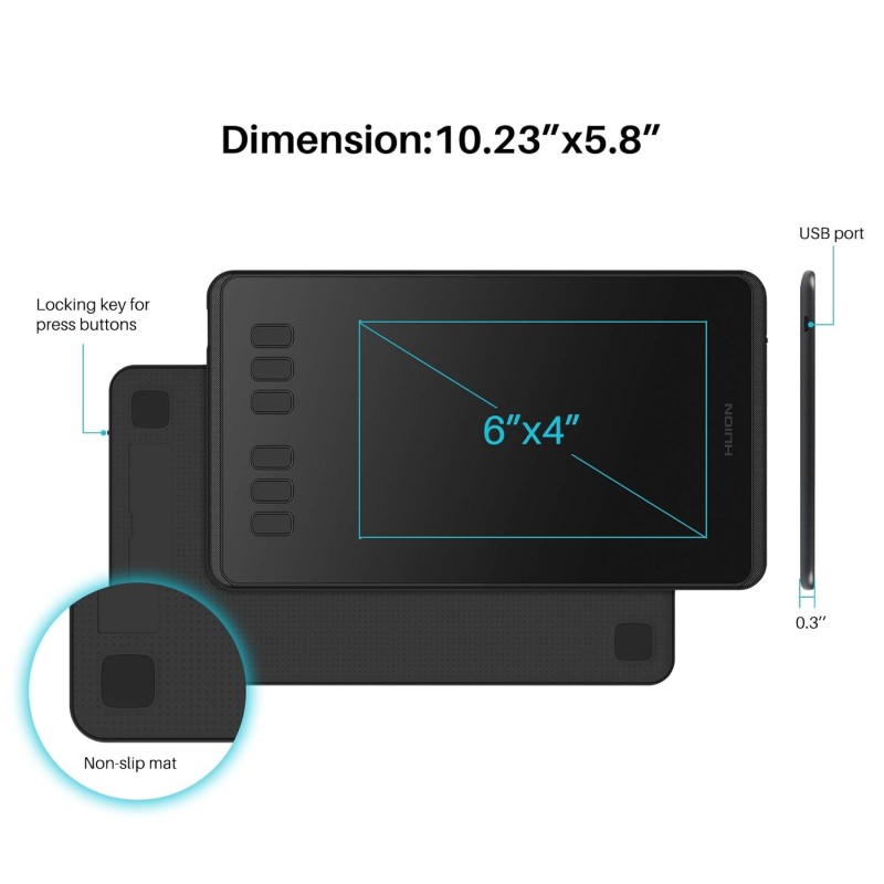 Huion Inspiroy H640P Graphics Drawing Tablet with Battery-Free Stylus and 8192 Pressure Sensitivity (Android 6.0 & Above Supported with 6.3.*3.9 Active Area) Black Huion Inspiroy H640P Graphics Drawing Tablet with Battery-Free Stylus and 8192 Pressure Sensitivity (Android 6.0 & Above Supported with 6.3.*3.9 Active Area) Black