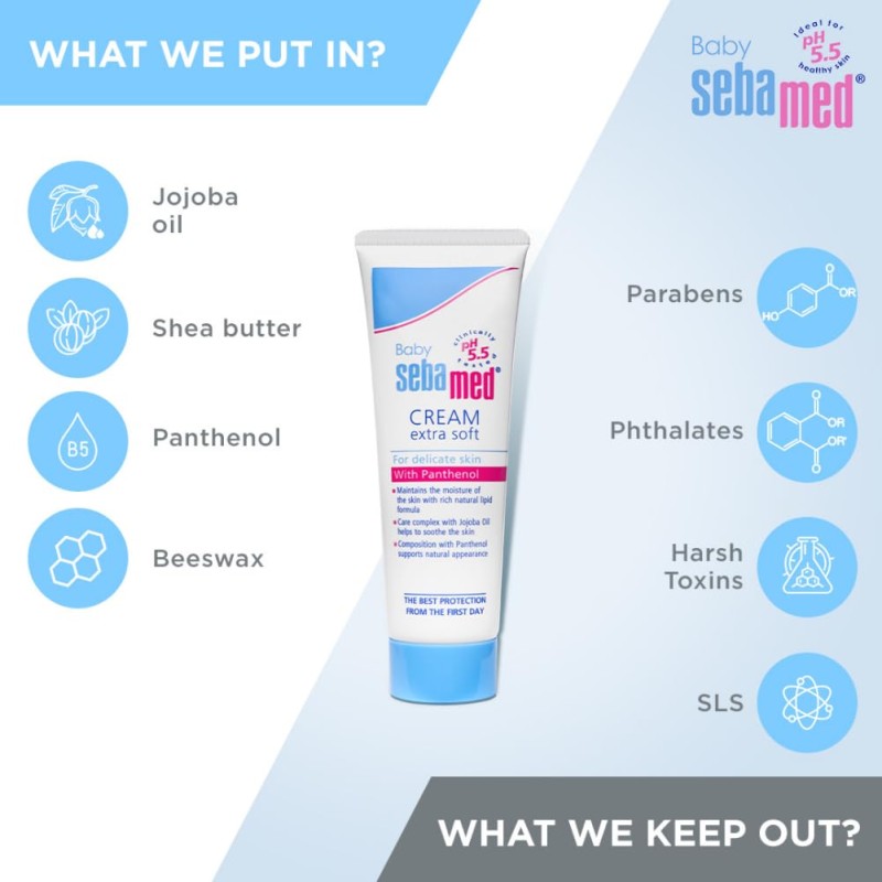 Sebamed Baby Cream Extra Soft 50m|Ph 5.5| Panthenol and Jojoba Oil|Clinically tested| ECARF Approved Sebamed Baby Cream Extra Soft 50m|Ph 5.5| Panthenol and Jojoba Oil|Clinically tested| ECARF Approved