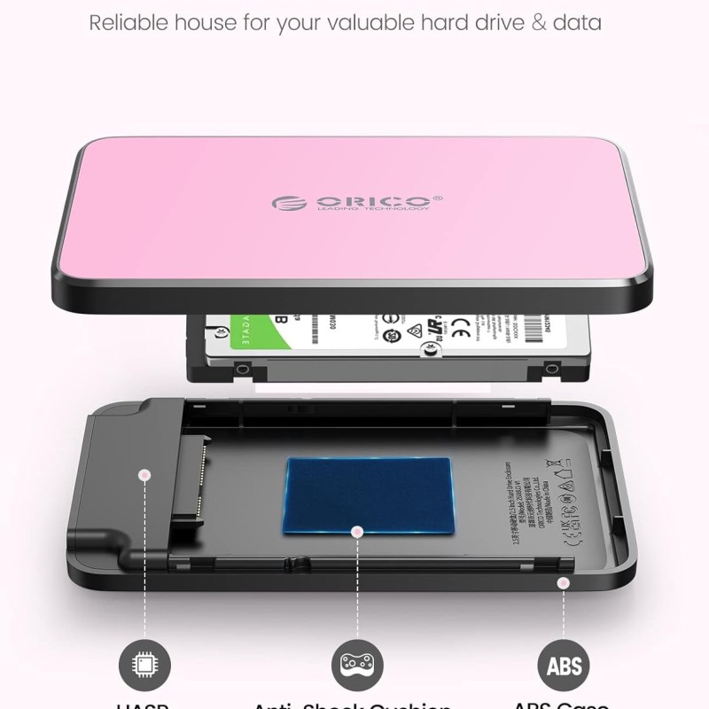 ORICO 2.5 Inch Hard Drive Enclosure USB C, 6Gbps USB 3.1 Gen 1 External SATA Drive Case for 2.5inch 9.5mm 7mm SSD HDD Up to 6TB, Tool Free, with 4 Colors to Choose, Support UASP (2588C3, Pink) ORICO 2.5 Inch Hard Drive Enclosure USB C, 6Gbps USB 3.1 Gen 1 External SATA Drive Case for 2.5inch 9.5mm 7mm SSD HDD Up to 6TB, Tool Free, with 4 Colors to Choose, Support UASP (2588C3, Pink)