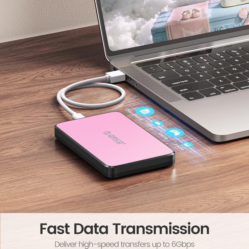 ORICO 2.5 Inch Hard Drive Enclosure USB C, 6Gbps USB 3.1 Gen 1 External SATA Drive Case for 2.5inch 9.5mm 7mm SSD HDD Up to 6TB, Tool Free, with 4 Colors to Choose, Support UASP (2588C3, Pink) ORICO 2.5 Inch Hard Drive Enclosure USB C, 6Gbps USB 3.1 Gen 1 External SATA Drive Case for 2.5inch 9.5mm 7mm SSD HDD Up to 6TB, Tool Free, with 4 Colors to Choose, Support UASP (2588C3, Pink)