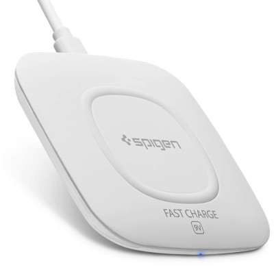 Spigen F301W, 10W Fast Wireless Charger Compatible For All Qi-Enabled Smartphones, Cellular Phones And More - White Spigen F301W, 10W Fast Wireless Charger Compatible For All Qi-Enabled Smartphones, Cellular Phones And More - White