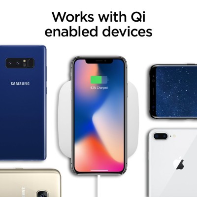 Spigen F301W, 10W Fast Wireless Charger Compatible For All Qi-Enabled Smartphones, Cellular Phones And More - White Spigen F301W, 10W Fast Wireless Charger Compatible For All Qi-Enabled Smartphones, Cellular Phones And More - White