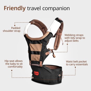 LuvLap Royal Hip Seat Baby Carrier with 4 Carry Positions, Baby Carrier with Hip seat for 6 to 24 Months Baby, Adjustable New-Born to Toddler Carrier, Max Weight Up to 15 Kgs (Black)