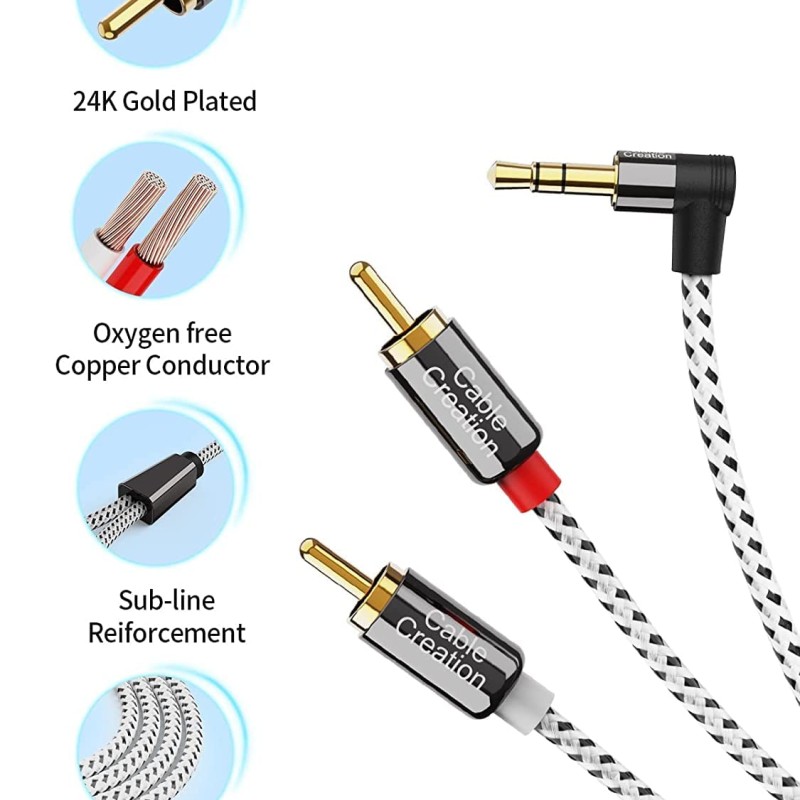 CableCreation 3.5mm to RCA Cable, 3 Feet Angle 3.5mm Male to 2RCA Male Auxiliary Stereo Audio Y Splitter Gold-Plated for Smartphones, MP3, Tablets, Speakers,Home Theater,HDTV,0.9M CableCreation 3.5mm to RCA Cable, 3 Feet Angle 3.5mm Male to 2RCA Male Auxiliary Stereo Audio Y Splitter Gold-Plated for Smartphones, MP3, Tablets, Speakers,Home Theater,HDTV,0.9M
