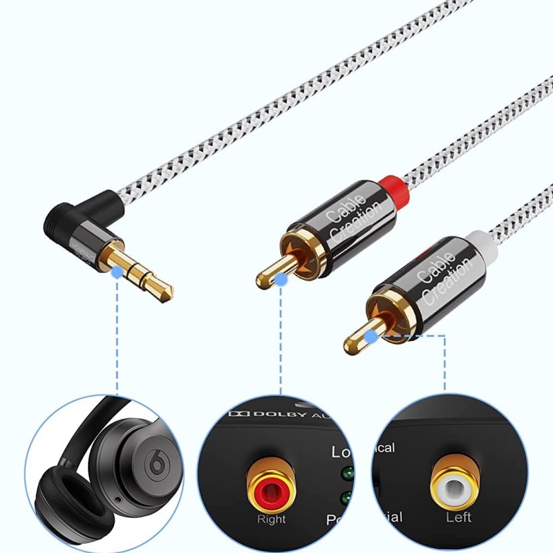 CableCreation 3.5mm to RCA Cable, 3 Feet Angle 3.5mm Male to 2RCA Male Auxiliary Stereo Audio Y Splitter Gold-Plated for Smartphones, MP3, Tablets, Speakers,Home Theater,HDTV,0.9M CableCreation 3.5mm to RCA Cable, 3 Feet Angle 3.5mm Male to 2RCA Male Auxiliary Stereo Audio Y Splitter Gold-Plated for Smartphones, MP3, Tablets, Speakers,Home Theater,HDTV,0.9M