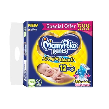 MamyPoko Pants All Night Absorb Baby Diapers, Newborn/X-Small (NB/XS), 64 Count, Upto 5kg, 1 Count MamyPoko Pants All Night Absorb Baby Diapers, Newborn/X-Small (NB/XS), 64 Count, Upto 5kg, 1 Count