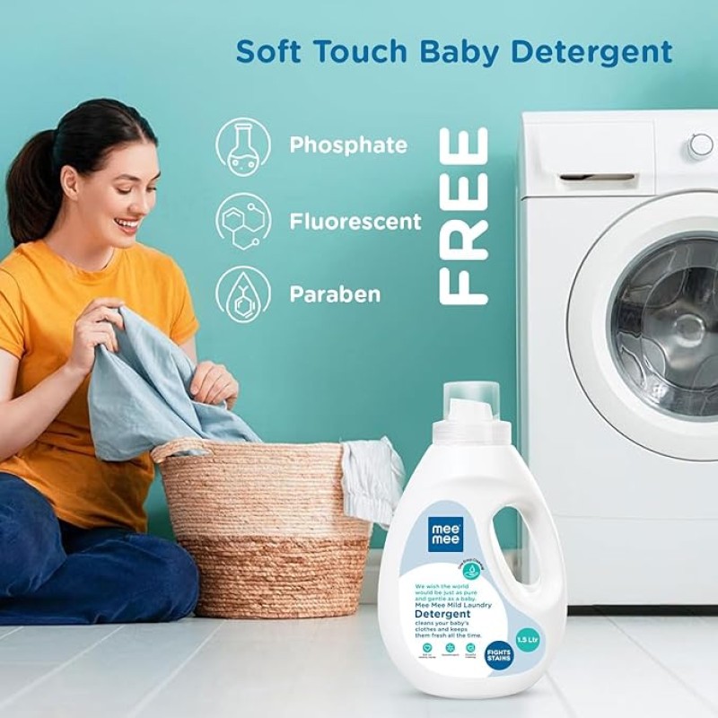 Mee Mee Baby Liquid Detergent 1.5 L | Ph balanced, Free from Harsh Chemicals, Safe for mother's hands & baby's skin | Anti-Bacterial, Removes Stains & Odor with One Drop, Hypoallergenic Mee Mee Baby Liquid Detergent 1.5 L | Ph balanced, Free from Harsh Chemicals, Safe for mother's hands & baby's skin | Anti-Bacterial, Removes Stains & Odor with One Drop, Hypoallergenic