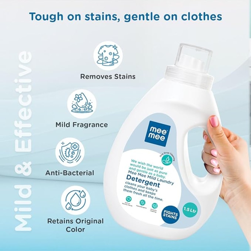 Mee Mee Baby Liquid Detergent 1.5 L | Ph balanced, Free from Harsh Chemicals, Safe for mother's hands & baby's skin | Anti-Bacterial, Removes Stains & Odor with One Drop, Hypoallergenic Mee Mee Baby Liquid Detergent 1.5 L | Ph balanced, Free from Harsh Chemicals, Safe for mother's hands & baby's skin | Anti-Bacterial, Removes Stains & Odor with One Drop, Hypoallergenic