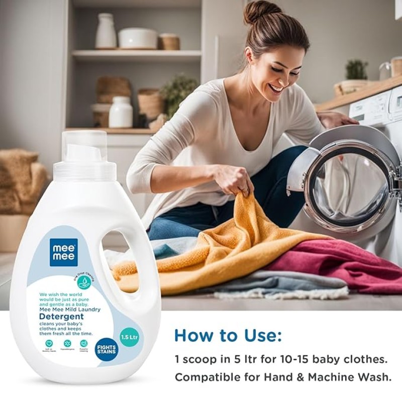 Mee Mee Baby Liquid Detergent 1.5 L | Ph balanced, Free from Harsh Chemicals, Safe for mother's hands & baby's skin | Anti-Bacterial, Removes Stains & Odor with One Drop, Hypoallergenic Mee Mee Baby Liquid Detergent 1.5 L | Ph balanced, Free from Harsh Chemicals, Safe for mother's hands & baby's skin | Anti-Bacterial, Removes Stains & Odor with One Drop, Hypoallergenic