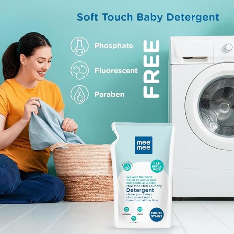 Mee Mee Baby Liquid Detergent 1 L | Ph balanced, Free from Harsh Chemicals, Safe for mother's hands & baby's skin | Anti-Bacterial, Removes Stains & Odor with One Drop, Hypoallergenic Mee Mee Baby Liquid Detergent 1 L | Ph balanced, Free from Harsh Chemicals, Safe for mother's hands & baby's skin | Anti-Bacterial, Removes Stains & Odor with One Drop, Hypoallergenic