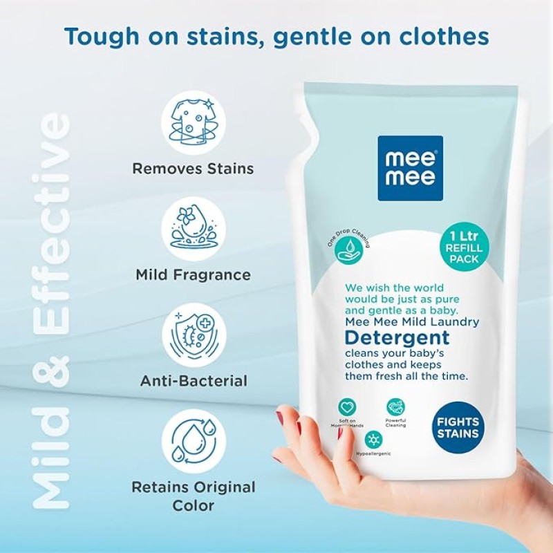 Mee Mee Baby Liquid Detergent 1 L | Ph balanced, Free from Harsh Chemicals, Safe for mother's hands & baby's skin | Anti-Bacterial, Removes Stains & Odor with One Drop, Hypoallergenic Mee Mee Baby Liquid Detergent 1 L | Ph balanced, Free from Harsh Chemicals, Safe for mother's hands & baby's skin | Anti-Bacterial, Removes Stains & Odor with One Drop, Hypoallergenic