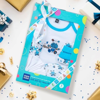 Mee Mee New Born Baby Gift Set | Soft Cotton Clothing Essentials for Infants/Baby Girls, Boys | Baby Shower Clothing Hamper (5 Pieces, Blue)| Ideal Gift for New Born Baby Mee Mee New Born Baby Gift Set | Soft Cotton Clothing Essentials for Infants/Baby Girls, Boys | Baby Shower Clothing Hamper (5 Pieces, Blue)| Ideal Gift for New Born Baby