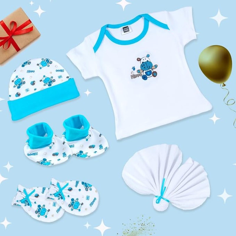 Mee Mee New Born Baby Gift Set | Soft Cotton Clothing Essentials for Infants/Baby Girls, Boys | Baby Shower Clothing Hamper (5 Pieces, Blue)| Ideal Gift for New Born Baby Mee Mee New Born Baby Gift Set | Soft Cotton Clothing Essentials for Infants/Baby Girls, Boys | Baby Shower Clothing Hamper (5 Pieces, Blue)| Ideal Gift for New Born Baby
