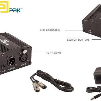 Powerpak 48V Phantom Power Supply 1 Channel for Condenser Microphone Music Recording Equipment (Black)