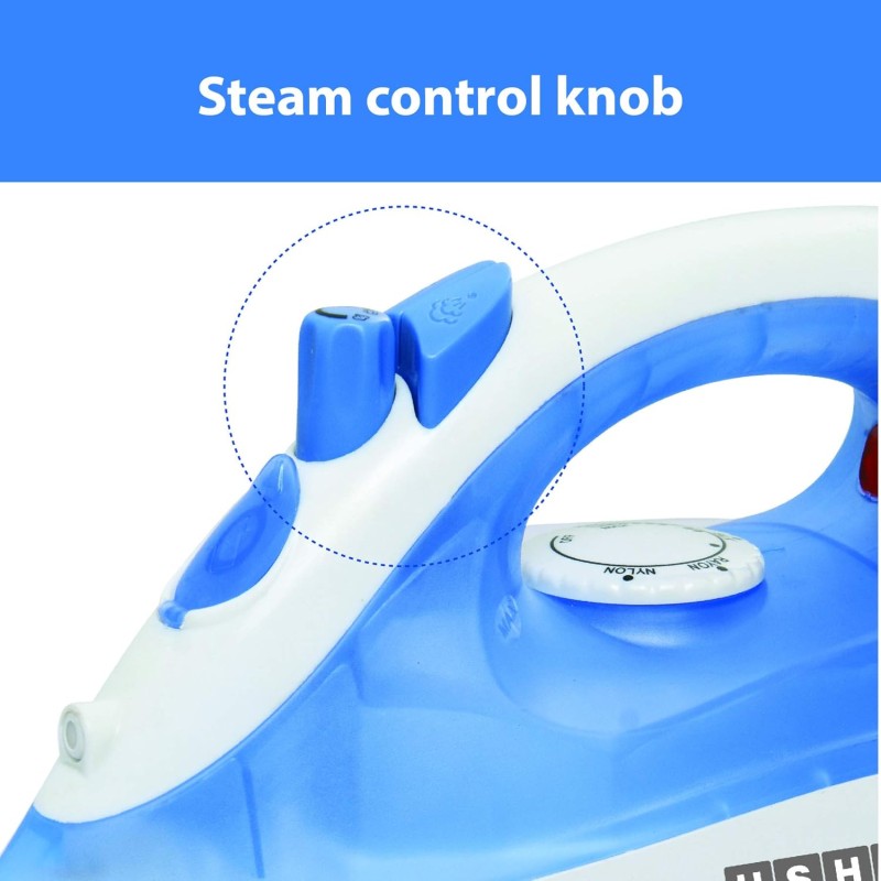 USHA Steam Pro SI 3713, 1300 W Steam Iron, Powerful Steam Output Up to 18 G/Min, Non-Stick Soleplate (White & Blue), 1300 Watts USHA Steam Pro SI 3713, 1300 W Steam Iron, Powerful Steam Output Up to 18 G/Min, Non-Stick Soleplate (White & Blue), 1300 Watts