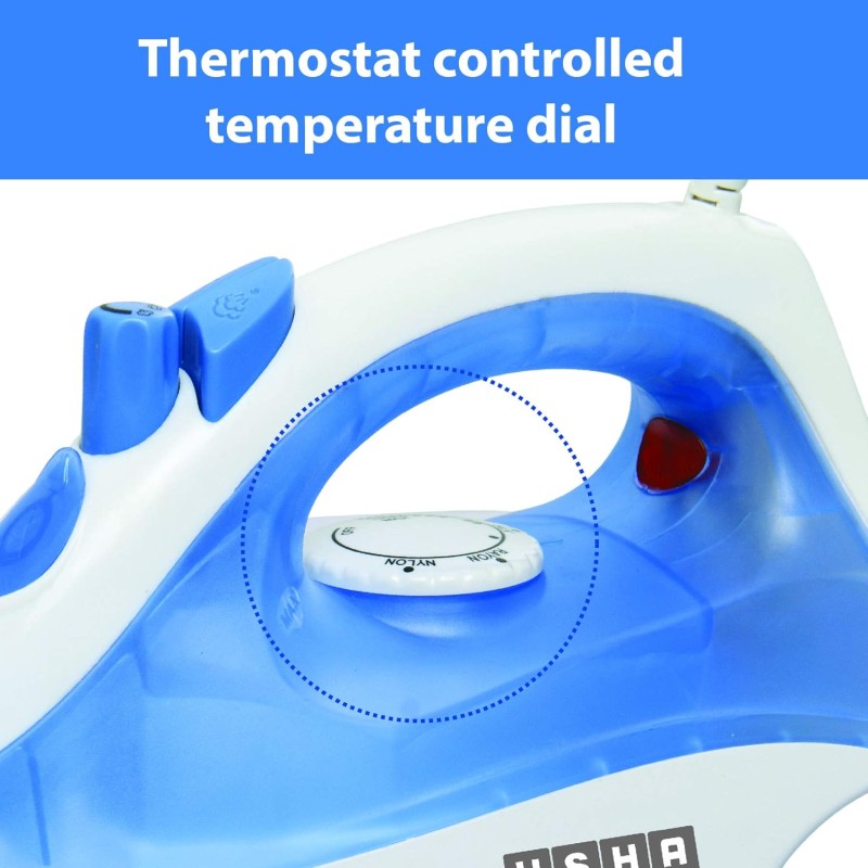 USHA Steam Pro SI 3713, 1300 W Steam Iron, Powerful Steam Output Up to 18 G/Min, Non-Stick Soleplate (White & Blue), 1300 Watts USHA Steam Pro SI 3713, 1300 W Steam Iron, Powerful Steam Output Up to 18 G/Min, Non-Stick Soleplate (White & Blue), 1300 Watts