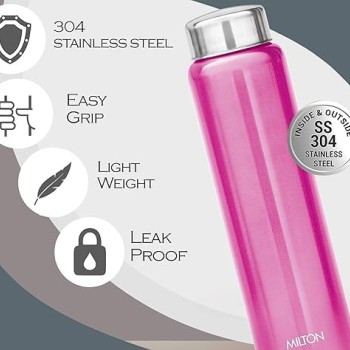 MILTON Aqua 1000 Stainless Steel Water Bottle, 950 ml water bottles, Single walled, Leak-Proof, Rust-free Steel Bottle, Easy Grip, Easy to Carry, Travel Bottle, Silver MILTON Aqua 1000 Stainless Steel Water Bottle, 950 ml water bottles, Single walled, Leak-Proof, Rust-free Steel Bottle, Easy Grip, Easy to Carry, Travel Bottle, Silver