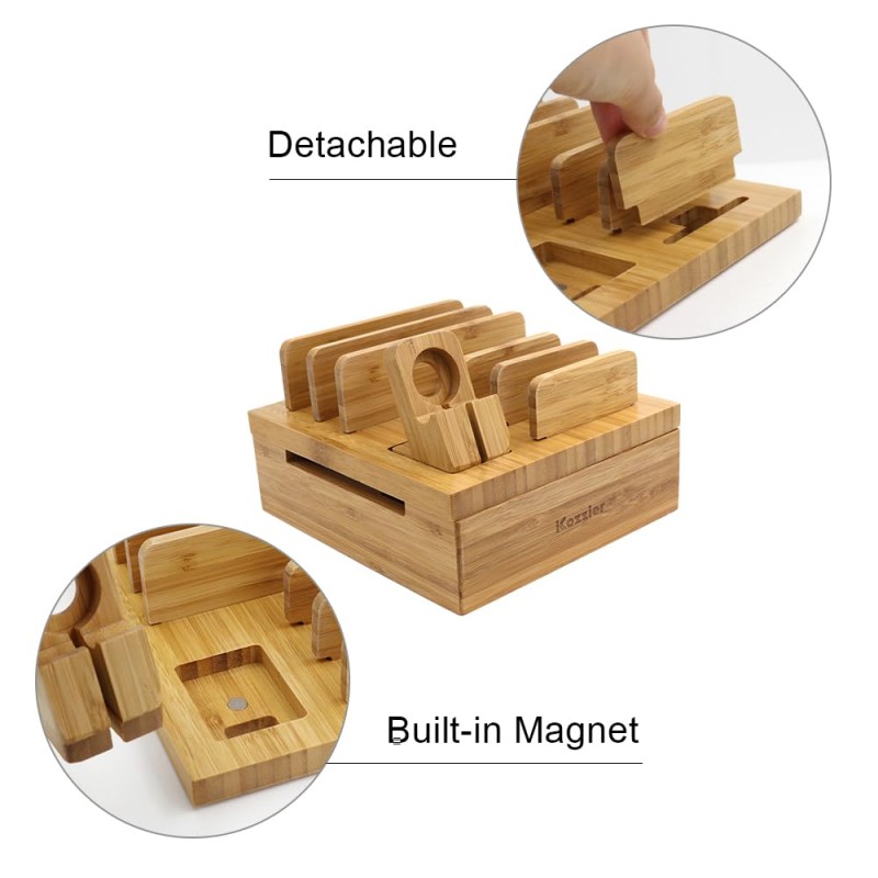 iCozzier Tabletop Bamboo 5-Slot Removable Tablet Phone Stand Holder Desktop Organizer for Apple Watch, iPhone, iPad, iWatch Stand Cord Organizer iCozzier Tabletop Bamboo 5-Slot Removable Tablet Phone Stand Holder Desktop Organizer for Apple Watch, iPhone, iPad, iWatch Stand Cord Organizer