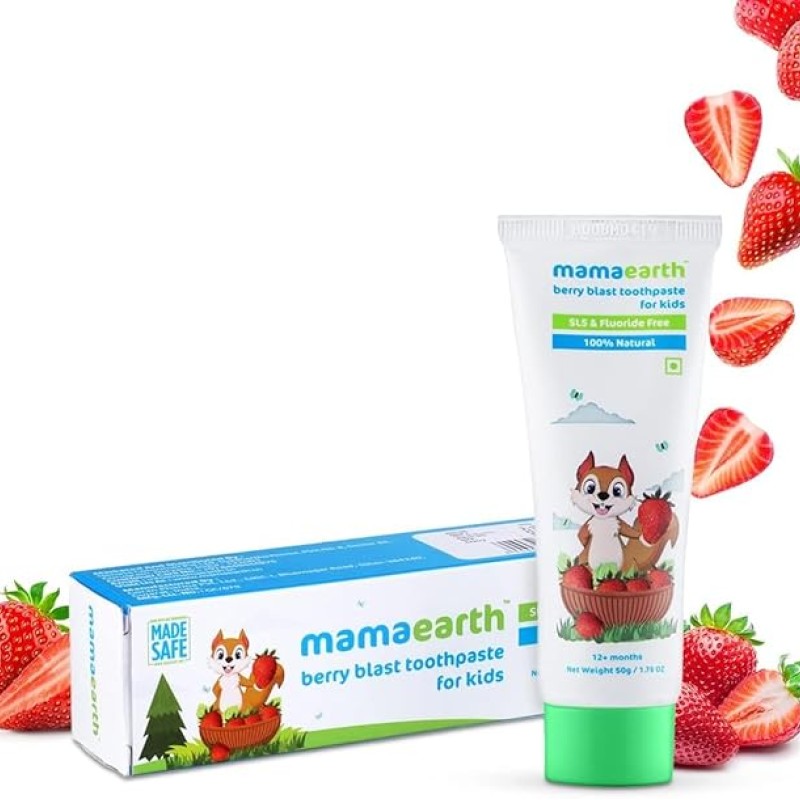 Mamaearth 100% Natural Berry Blast Kids Plaque Removal Toothpaste 50 Gm, Fluoride Free, SLS Free, No Artificial Flavours, Best for baby Mamaearth 100% Natural Berry Blast Kids Plaque Removal Toothpaste 50 Gm, Fluoride Free, SLS Free, No Artificial Flavours, Best for baby