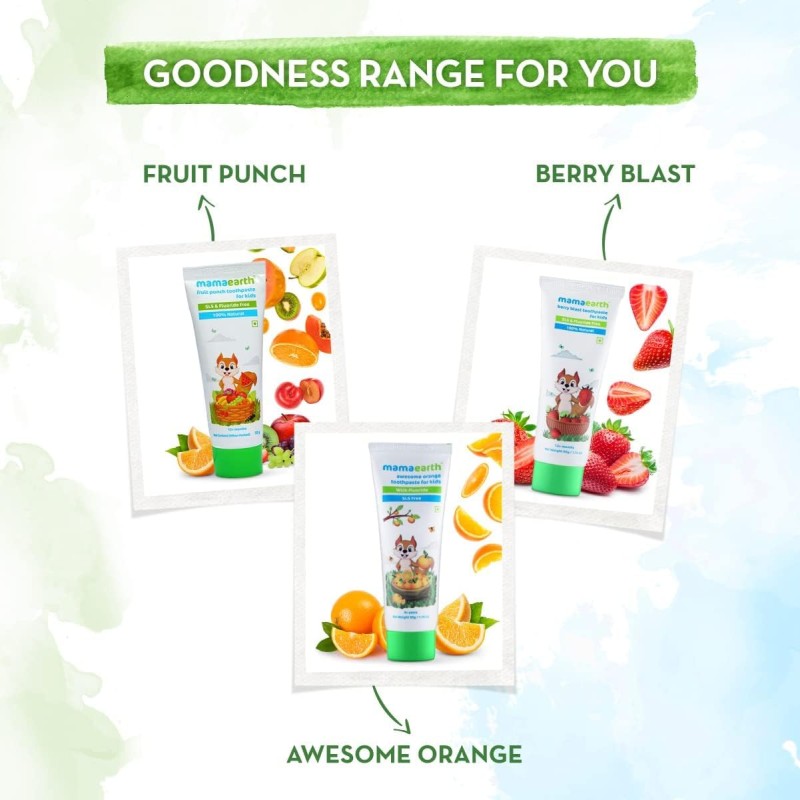 Mamaearth 100% Natural Berry Blast Kids Plaque Removal Toothpaste 50 Gm, Fluoride Free, SLS Free, No Artificial Flavours, Best for baby Mamaearth 100% Natural Berry Blast Kids Plaque Removal Toothpaste 50 Gm, Fluoride Free, SLS Free, No Artificial Flavours, Best for baby