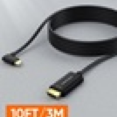 CableCreation USB C to HDMI Cable Right Angel 4K 10FT, USB Type C to HDMI Cable Adapter, Thunderbolt 3 Compatible with MacBook Pro/Air/iPad Pro 2021 2020 2019, Google Chromebook Pixel, Yoga 900, Surface Go, Galaxy S22 Ultra/S20/10/9, Black
