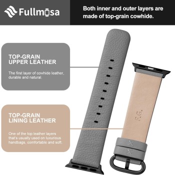 Fullmosa Leather Bands Compatible with Apple Watch 49mm 46mm 45mm 44mm 42mm 41mm 40mm 38mm Women Band Strap for iWatch Ultra 2/Ultra/10/9/8/7/6/5/4/3/2/1/SE2/SE, 49mm 46mm 45mm 44mm 42mm Grey