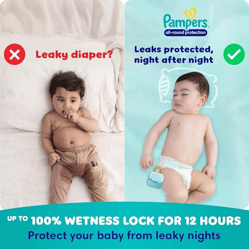 Pampers All Round Protection Pants Style Baby Diapers, Large size (L), 64 Count, 9-14kg, Anti-rash blanket, 360 degree Lotion with Aloe Vera Pampers All Round Protection Pants Style Baby Diapers, Large size (L), 64 Count, 9-14kg, Anti-rash blanket, 360 degree Lotion with Aloe Vera