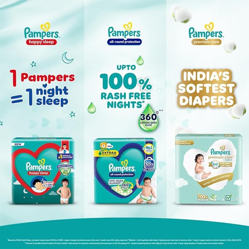 Pampers All Round Protection Pants Style Baby Diapers, Large size (L), 64 Count, 9-14kg, Anti-rash blanket, 360 degree Lotion with Aloe Vera Pampers All Round Protection Pants Style Baby Diapers, Large size (L), 64 Count, 9-14kg, Anti-rash blanket, 360 degree Lotion with Aloe Vera