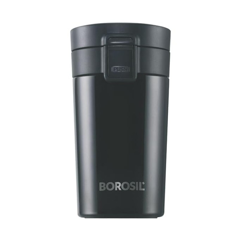 Borosil - vacuum insulated Hydra Coffeemate stainless Steel travel mug - spill proof - hot and cold_BT300BLK110_300ml Borosil - vacuum insulated Hydra Coffeemate stainless Steel travel mug - spill proof - hot and cold_BT300BLK110_300ml