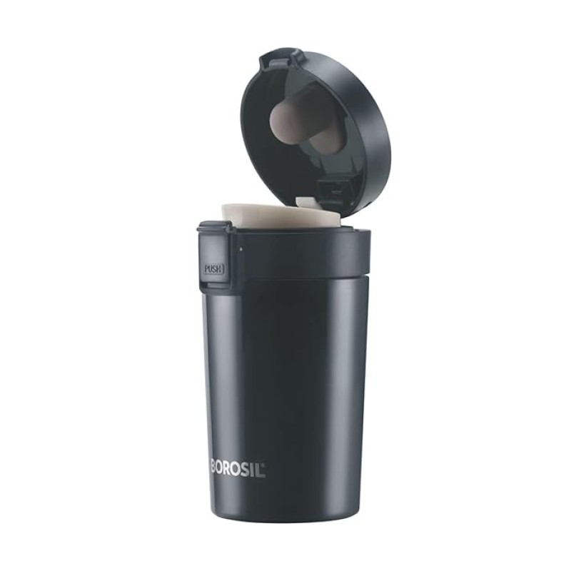 Borosil - vacuum insulated Hydra Coffeemate stainless Steel travel mug - spill proof - hot and cold_BT300BLK110_300ml Borosil - vacuum insulated Hydra Coffeemate stainless Steel travel mug - spill proof - hot and cold_BT300BLK110_300ml
